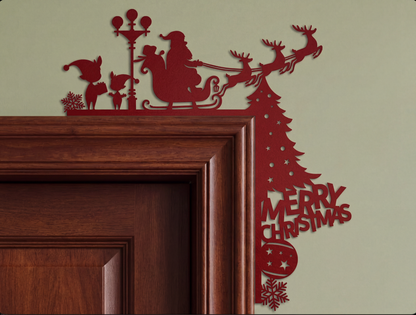 Decorazione Natalizia Camino Babbo Natale con Renne | Addobbo Natale da Mensola | Silhouette Natalizia 3D | Decorazione Merry Christmas