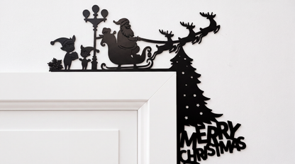 Decorazione Natalizia Camino Babbo Natale con Renne | Addobbo Natale da Mensola | Silhouette Natalizia 3D | Decorazione Merry Christmas