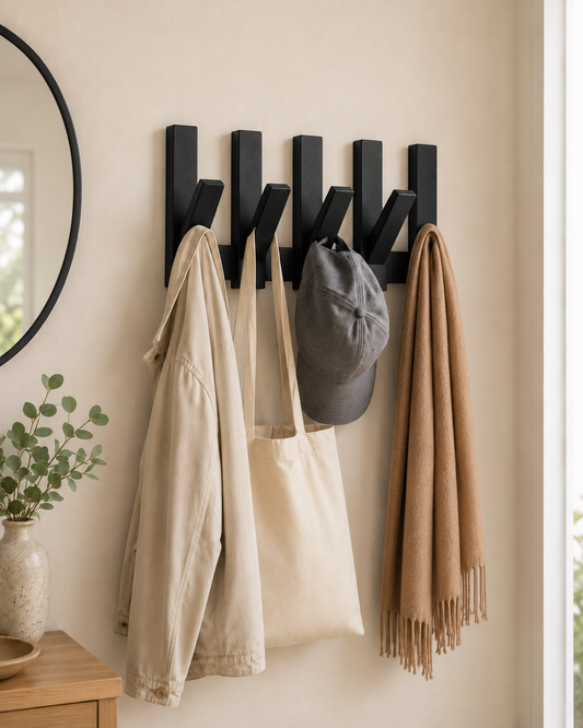 Appendiabiti da Parete con 4 Ganci Pieghevoli, Porta Giacche Salvaspazio Moderno, Attaccapanni Nero Minimalista