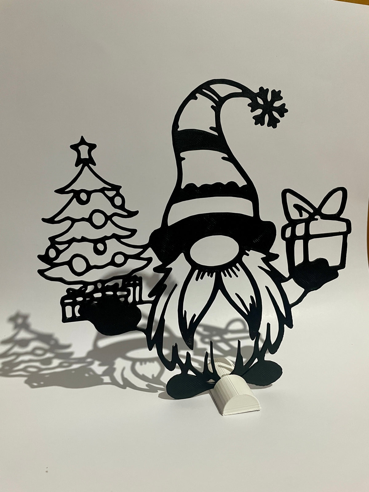 Gnomo Natalizio con LED o Senza LED – Decorazione Natalizia da Tavolo | Gnomo di Natale 3D con Albero e Regalo | Idea Regalo Natale
