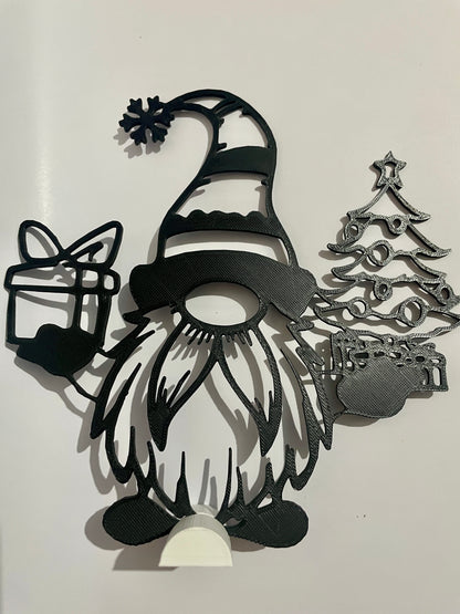 Gnomo Natalizio con LED o Senza LED – Decorazione Natalizia da Tavolo | Gnomo di Natale 3D con Albero e Regalo | Idea Regalo Natale