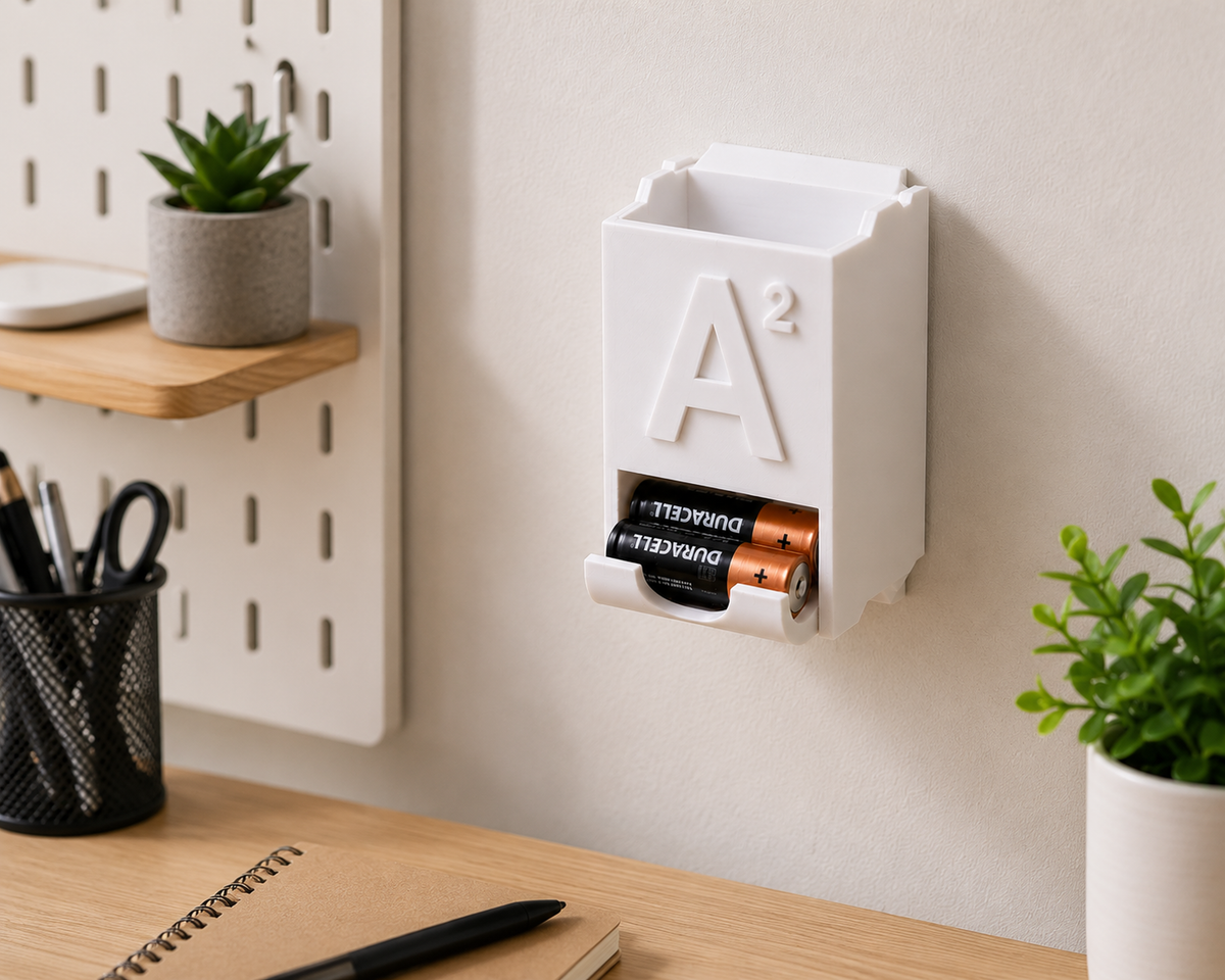 Porta Batterie da Muro AA AAA C | Organizzatore Batterie Stampato in 3D | Dispenser Batterie Salvaspazio | Battery Holder Wall Mount