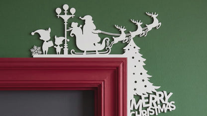 Decorazione Natalizia Camino Babbo Natale con Renne | Addobbo Natale da Mensola | Silhouette Natalizia 3D | Decorazione Merry Christmas