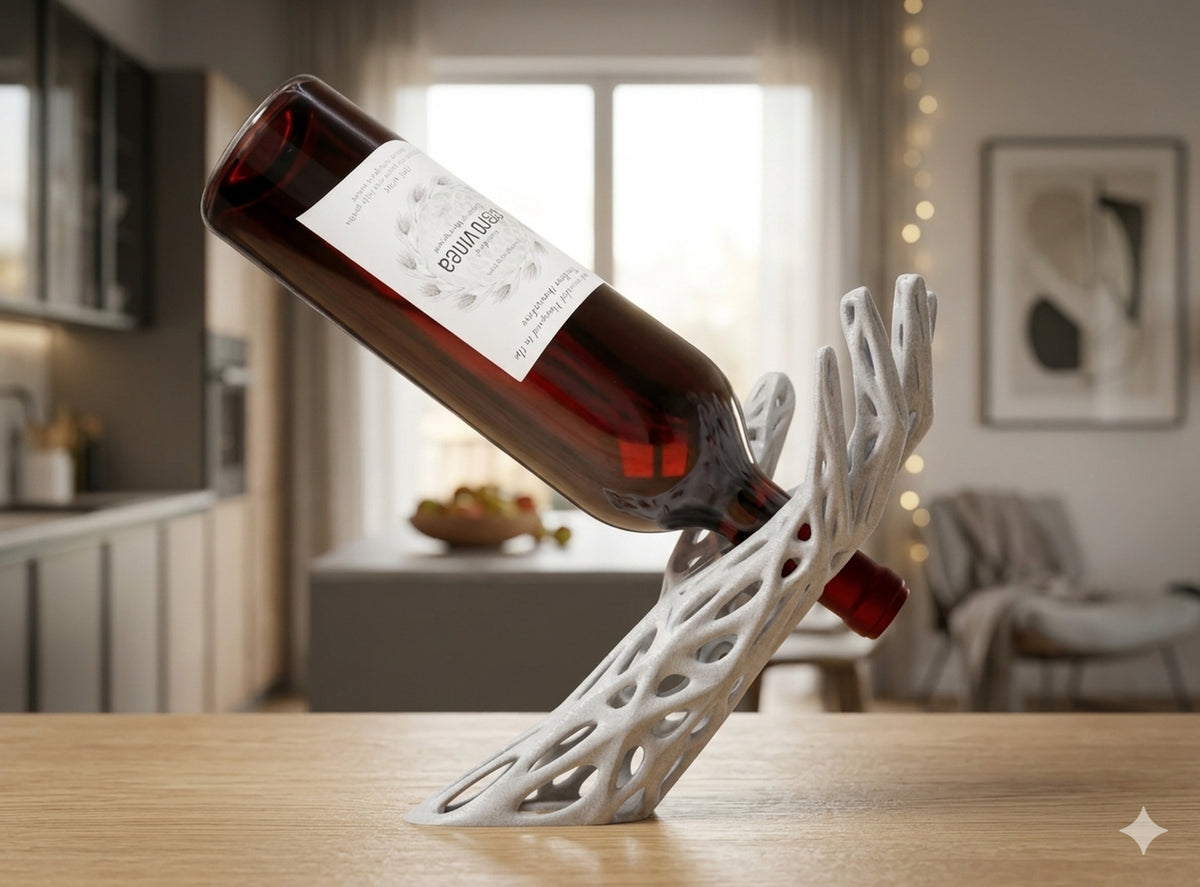 Portabottiglie Sospeso Moderno | Supporto Bottiglia Vino Design Organico | Decorazione Cucina e Soggiorno | Regalo per Amanti del Vino