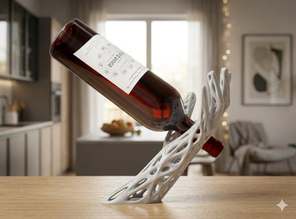 Portabottiglie Sospeso Moderno | Supporto Bottiglia Vino Design Organico | Decorazione Cucina e Soggiorno | Regalo per Amanti del Vino