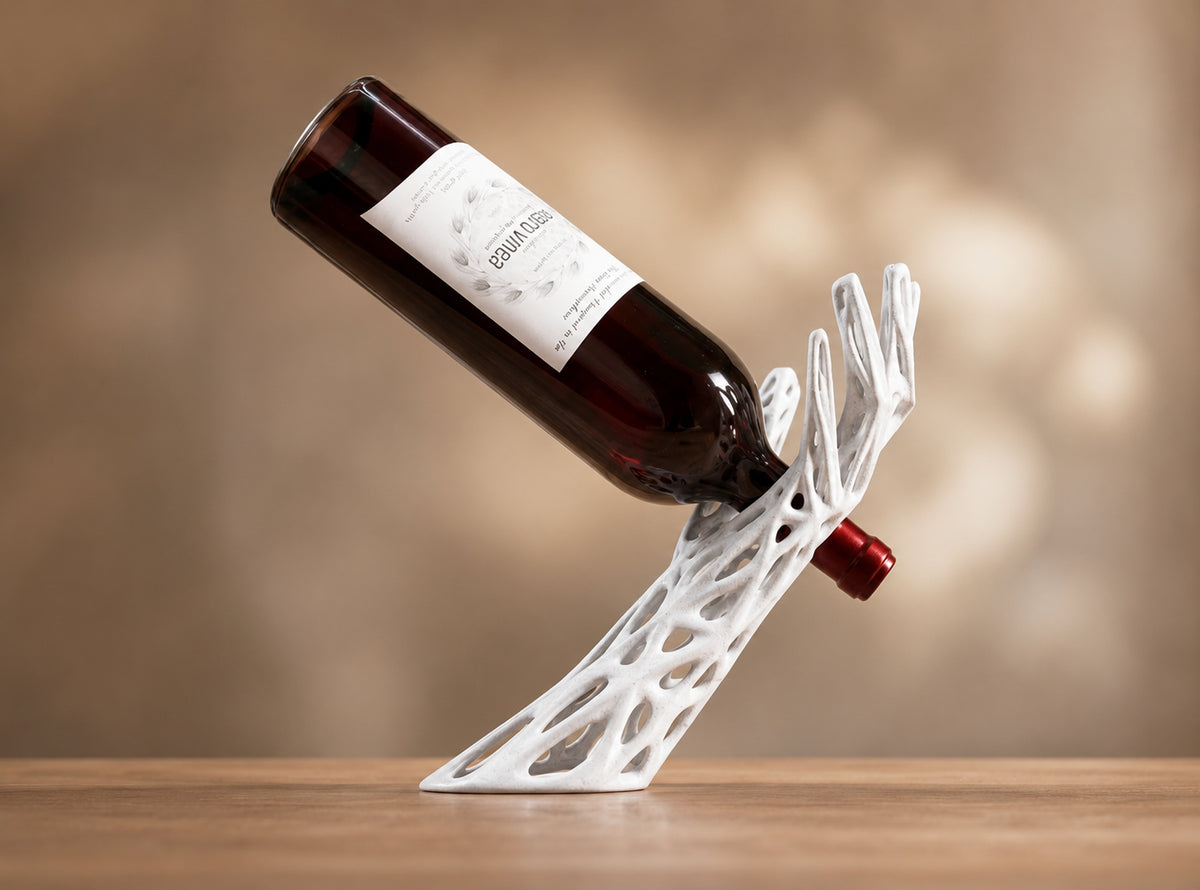 Portabottiglie Sospeso Moderno | Supporto Bottiglia Vino Design Organico | Decorazione Cucina e Soggiorno | Regalo per Amanti del Vino
