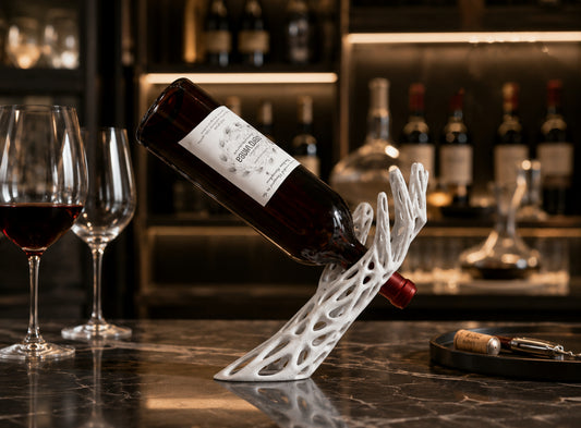 Portabottiglie Sospeso Moderno | Supporto Bottiglia Vino Design Organico | Decorazione Cucina e Soggiorno | Regalo per Amanti del Vino