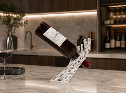 Portabottiglie Sospeso Moderno | Supporto Bottiglia Vino Design Organico | Decorazione Cucina e Soggiorno | Regalo per Amanti del Vino