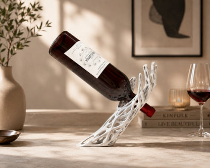 Portabottiglie Sospeso Moderno | Supporto Bottiglia Vino Design Organico | Decorazione Cucina e Soggiorno | Regalo per Amanti del Vino