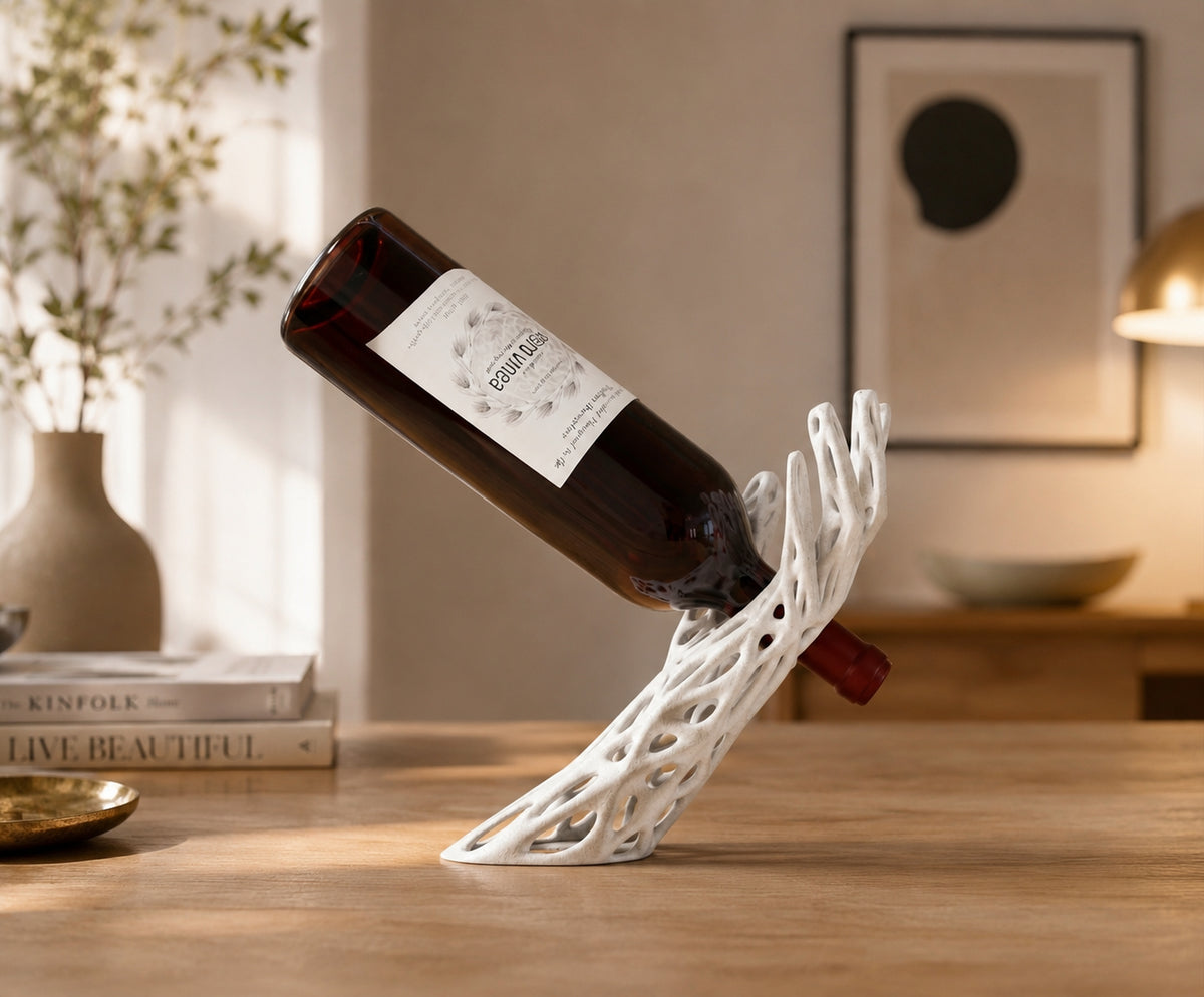 Portabottiglie Sospeso Moderno | Supporto Bottiglia Vino Design Organico | Decorazione Cucina e Soggiorno | Regalo per Amanti del Vino