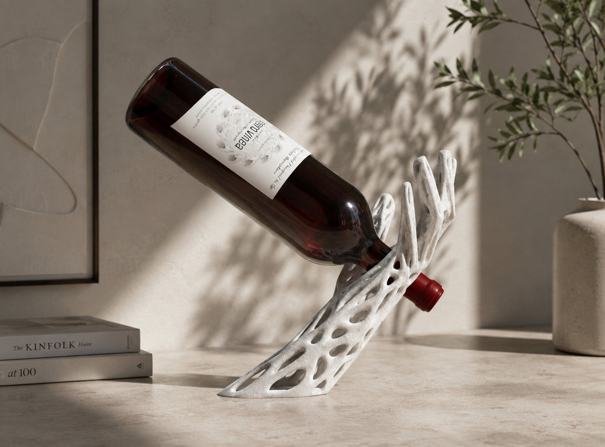 Portabottiglie Sospeso Moderno | Supporto Bottiglia Vino Design Organico | Decorazione Cucina e Soggiorno | Regalo per Amanti del Vino